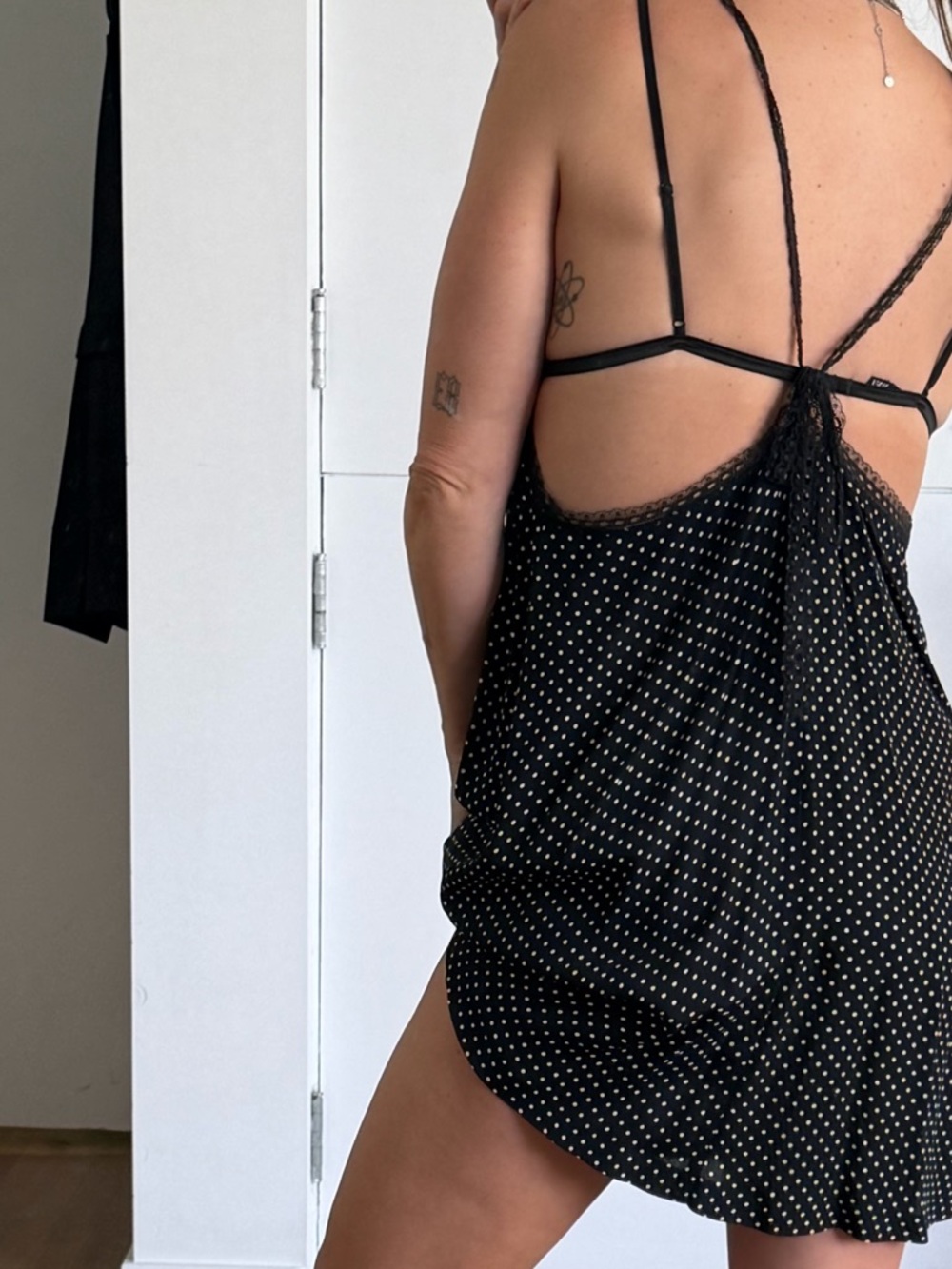 reformation polka dot mini dress with lace straps🎀